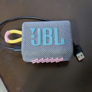 JBL Small Bluetooth Speaker - Gray with Pink & Yellow Details
